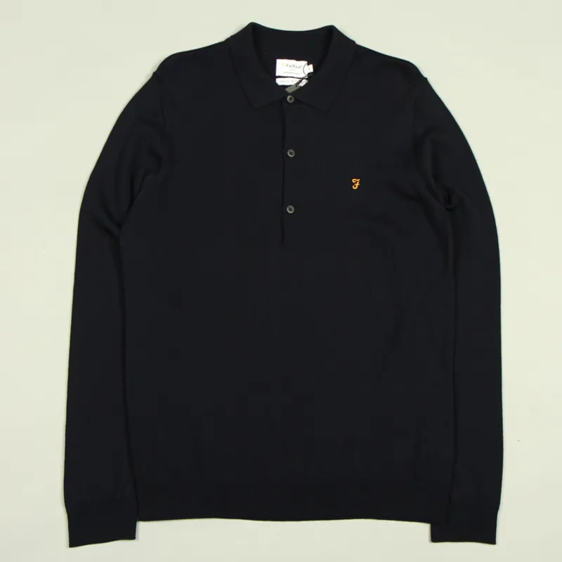 Farah Glenarm Merino LS Polo Shirt True Navy